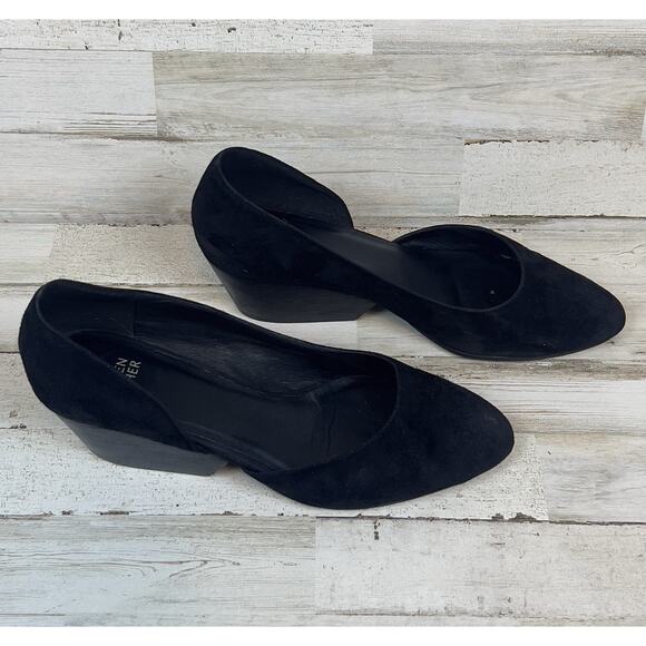 Eileen Fisher Lily Half D'Orsey Heels Size 9 Black Suede Point Toe Block Heel - Picture 2 of 7